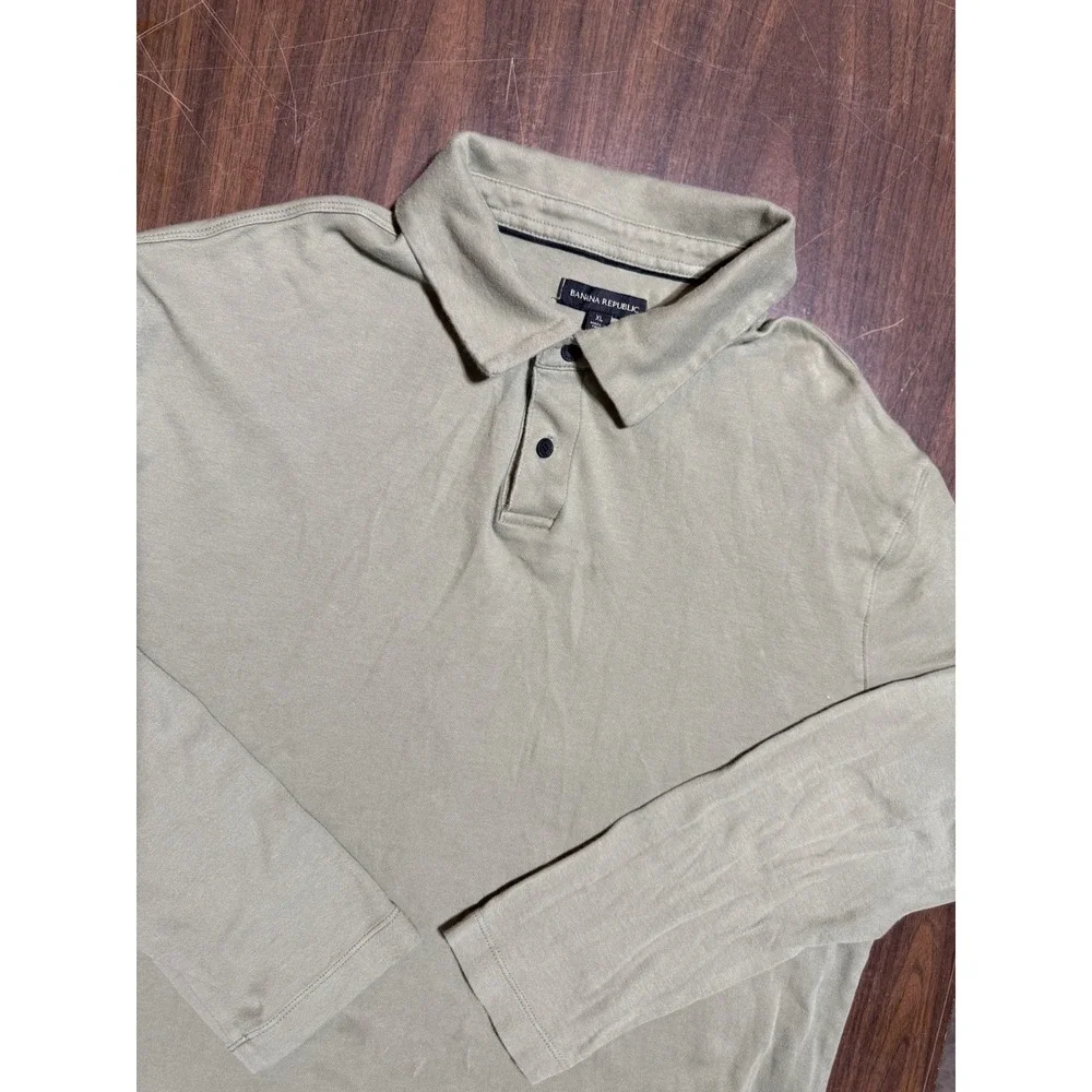 Banana Republic Long Sleeve Polo Shirt Men XL Sage Green 100% Cotton
